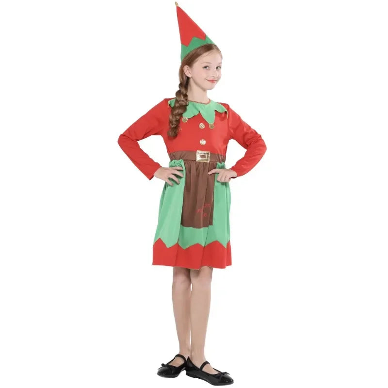 Christmas Elf Cosplay Parent-Child Clothes Home Party Medieval Role Play Costume Winter Season New Year Adult Men Women