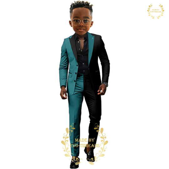 Fashion boys' suit 2 PCS set black red spliced color jacket pants custom kids' tuxedo for wedding dinner birthday Easter party