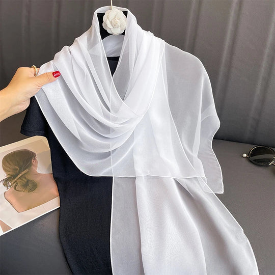 Fashion Feathry Chiffon Soft Solid Scarf Shawl Decorate Silk Scarves Breathable Sun Protection Elegant Lady Versatile Bandana Beauty hair & fashionfj