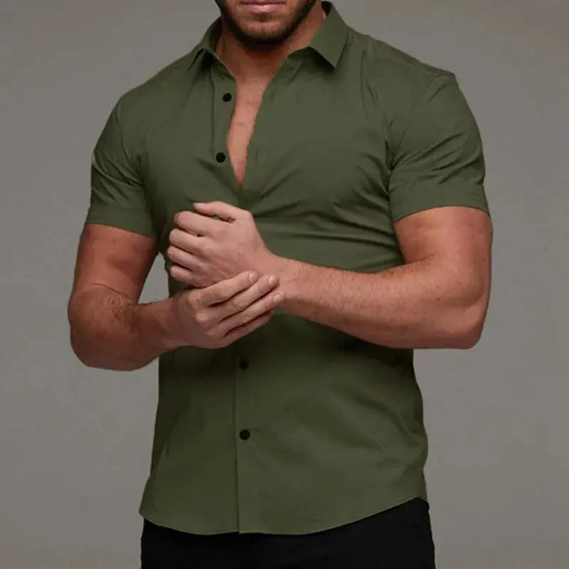 Men Slim Blouse Shirts Summer Casual Male Turn Down Collar Short Sleeve Button Tops LXDZ-110 Beauty hair & fashionfj