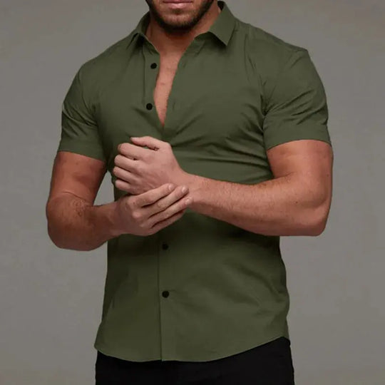 Men Slim Blouse Shirts Summer Casual Male Turn Down Collar Short Sleeve Button Tops LXDZ-110 Beauty hair & fashionfj