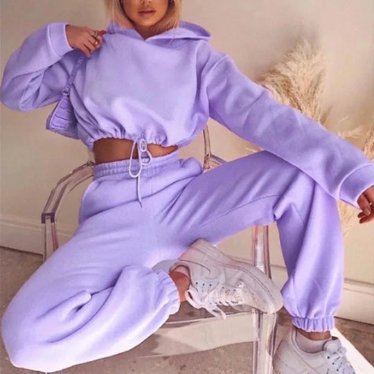 Women's Hooded Sports Suit Fashion Trend Women's Long-sleeved Sports Casual Suit Waist Two-piece Home Wear Beauty hair & fashionfj