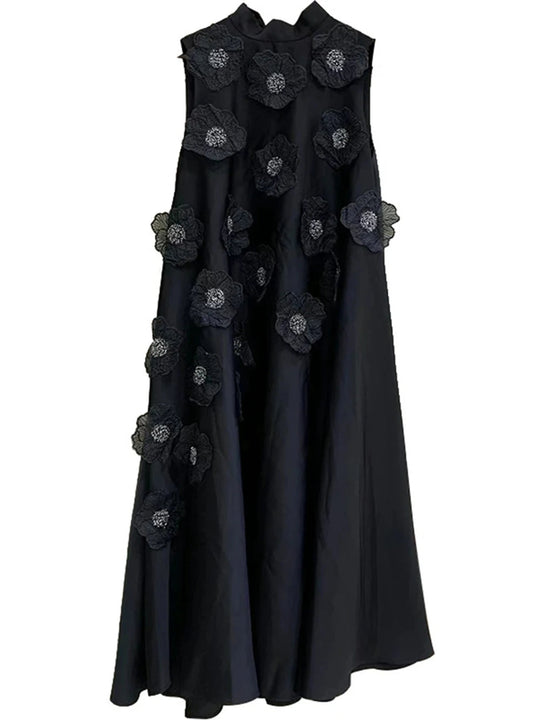 Modphy Women Loose Sequin Flower Splicing Long Dress Sleeveless Maxi Vestidos Retro Dress Casual Solid Baggy Sundress 2025 Beauty hair & fashionfj