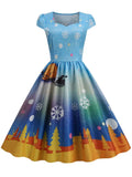 Christmas Dresses for Women Winter Pinup Rockabilly Sexy Cosplay Party Dress Santa Claus Snow Print Cocktail Prom Dress
