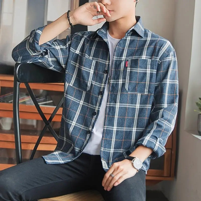 Long Sleeve Men's Shirt and Blouse Cargo Clothes with Pocket Plaid Male Top Luxury Button Aesthetic Sleeves Fashion 2024 Vintage Beauty hair & fashionfj