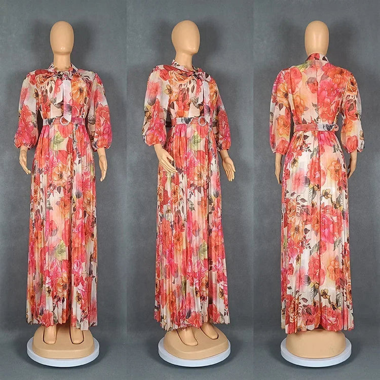 Plus Size African Print Dresses Autumn Elegant African 3/4 Sleeve Party Evening Long Maxi Dress Gowns Dashiki African Clothes Beauty hair & fashionfj