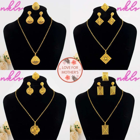 Mid East Gold-plated 3pcs Jewelry Set For Women India Dubai Jewelry Geometry Earrings Necklace Ring Set Apply for Party Wedding