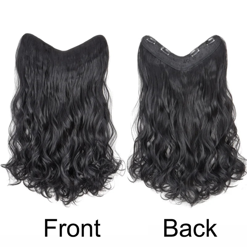 20Inch Synthetic Long Wavy Curly 4 Clip in Hair Extension V-shaped Heat Resistant Black Blonde Hairpiece for Women Beauty hair & fashionfj