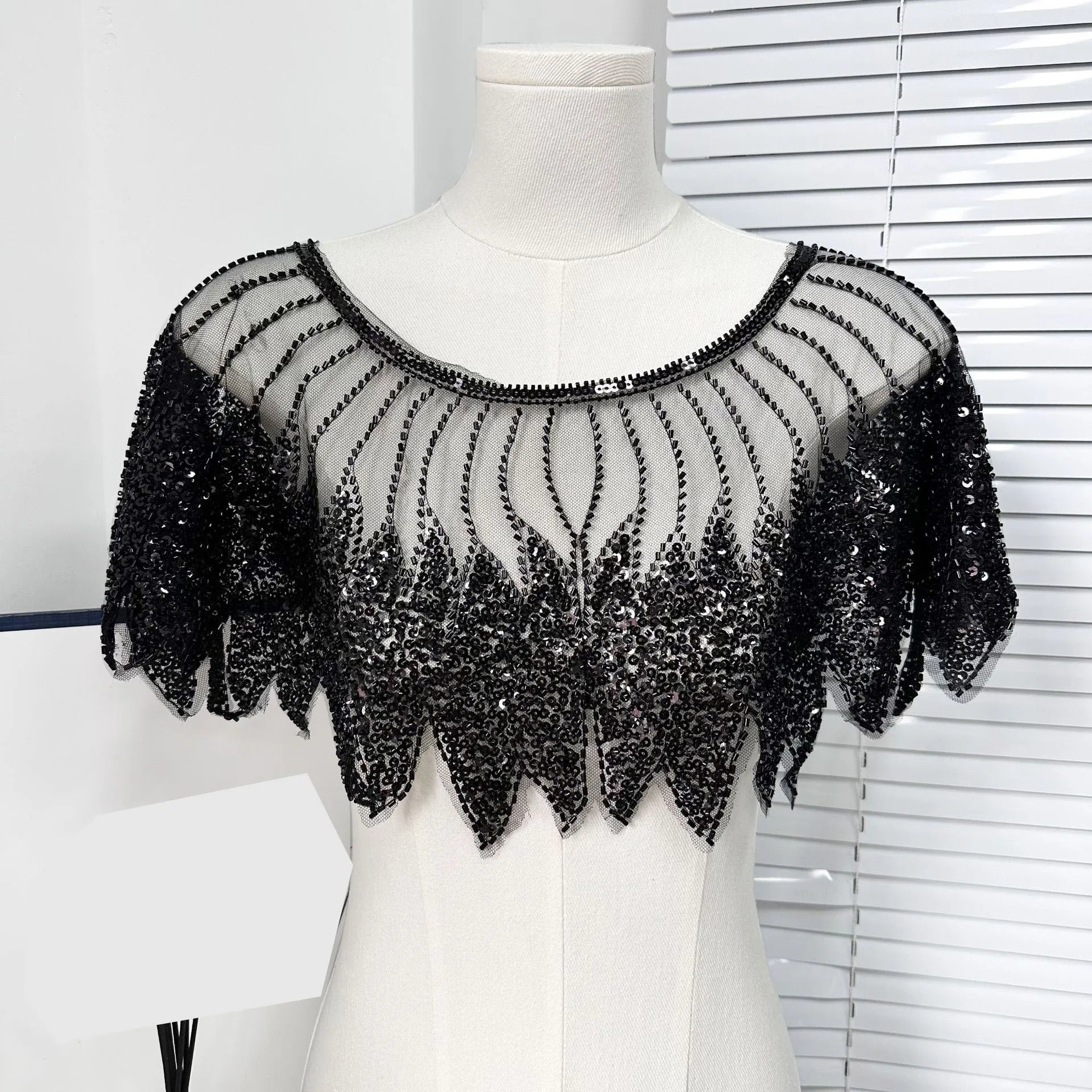 Front and back shawl sequined fake collar high-end ethnic style shawl flower accessories Beauty hair & fashionfj