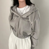 Casual Hood Sweatshirt Women Y2K Zip Up Hoodies Solid Harajuku Long Sleeve Shirt Oversized Crop Tops Female Loose Jackets Coat Beauty hair & fashionfj