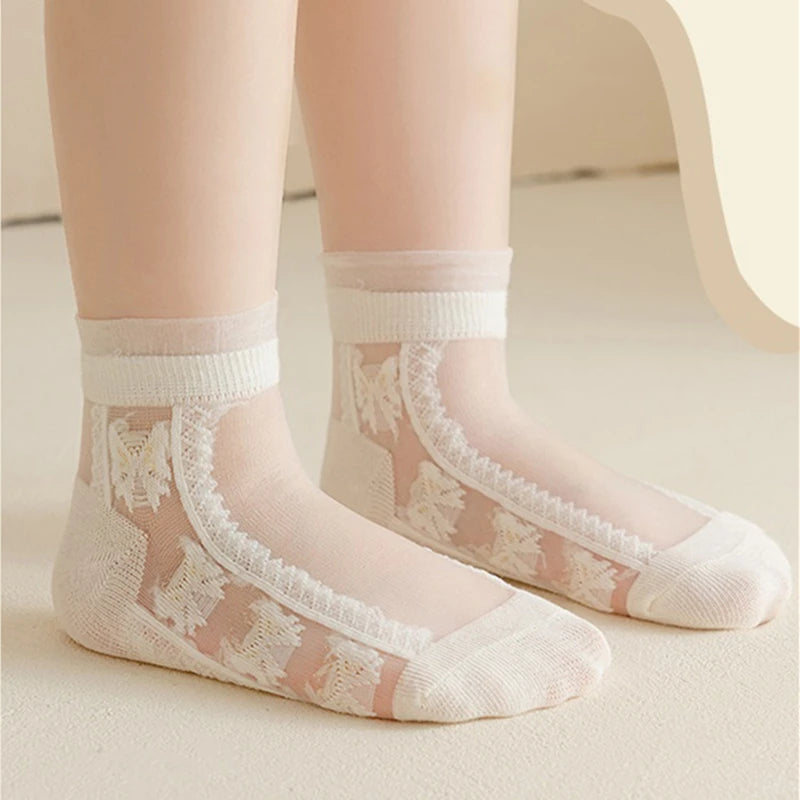 5Pairs Summer Soft Cotton Girls Socks Breathable Children Short Ankle Socks Kids Lace Princess Mesh Ruffle Lolita Socks