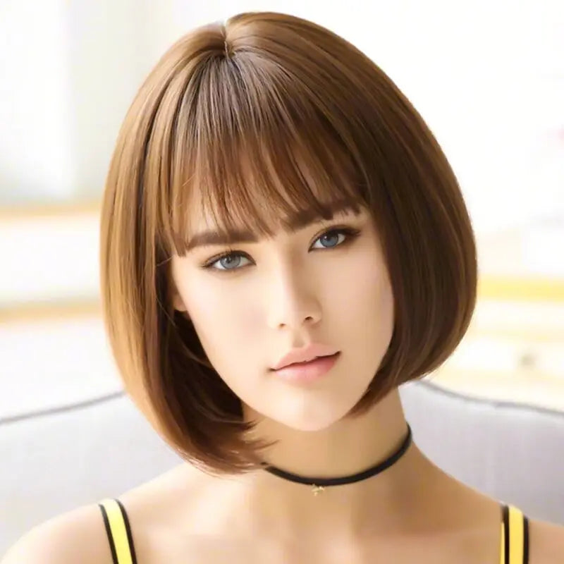 12 Inch Women's Fashionable Bob Wig - Natural Straight Hair , Heat Resistant Synthetic Fiber, Suitable for All Ethnicities