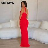 CM.YAYA Women Sleeveless Cross V-neck Ruched Stacked Midi Maxi Long Bodycon Dress 2025 Holiday Birthday Party Evening Dresses Beauty hair & fashionfj