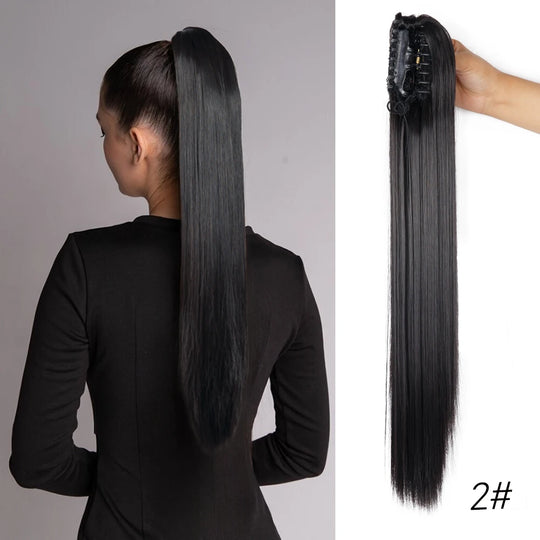 Long Straight Claw Clip On Ponytail Hair Extension Synthetic 22Inch Wavy Ponytail Fake Hairpiece For Women Pony Tail Hairpiece