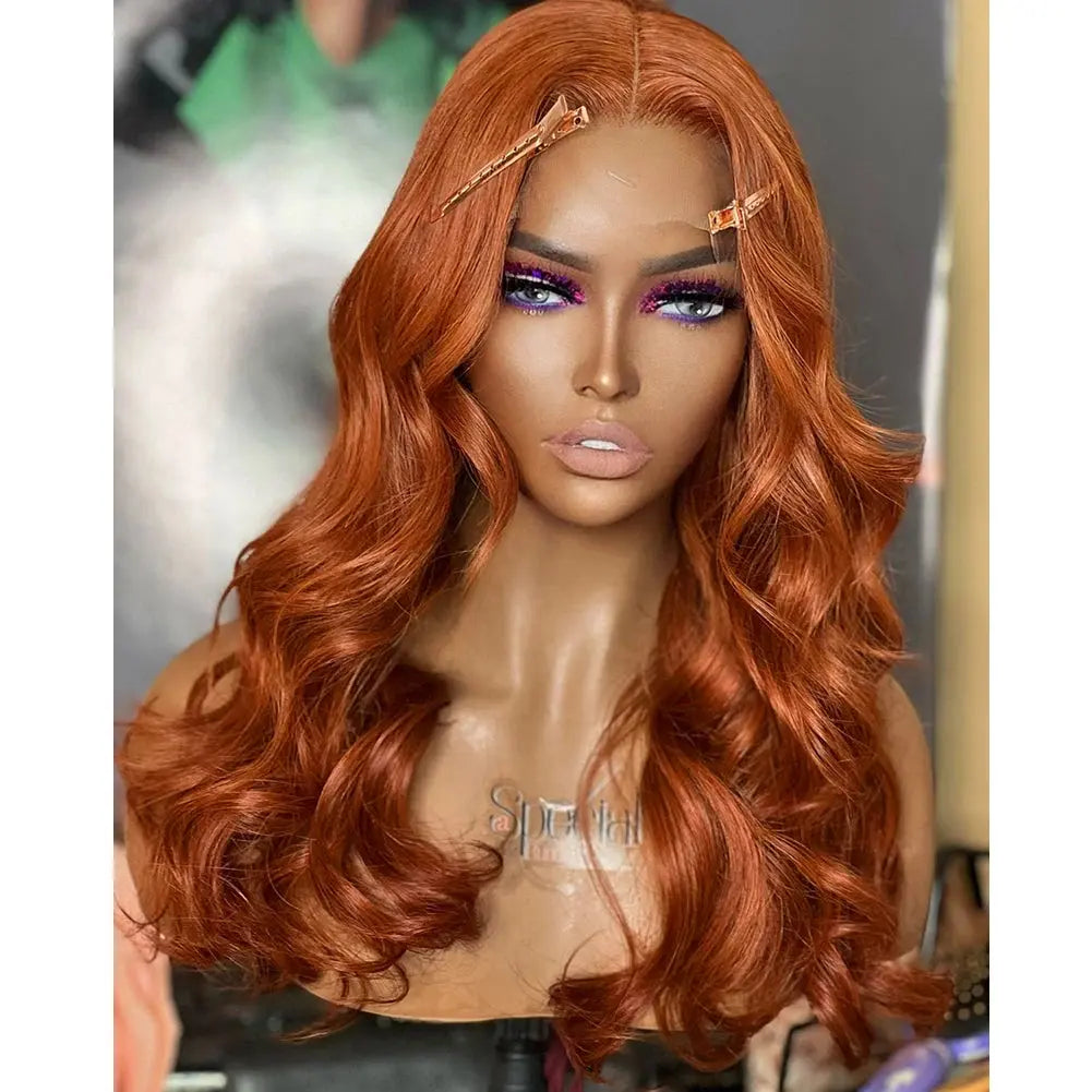 AIMEYA Ginger Synthetic Lace Wigs for Black Women Natural Hairline Synthetic Lace Frontal Wig Heat Resistant Fiber Orange Wigs Beauty hair & fashionfj