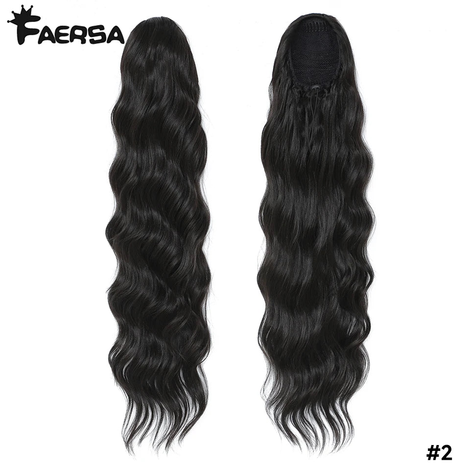 28 Inch Drawstring Ponytail Synthetic Hair Extensions For Black Women Long Wavy Clip-in High Temperature Pony Tail For Afro Girl