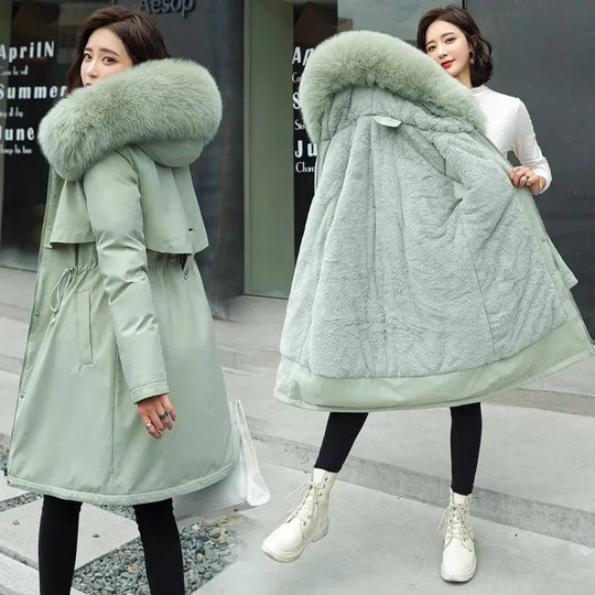 Winter Jacket 2024 New Women Parka Clothes Long Coat Wool Liner Hooded Jacket Fur Collar Thick Warm Snow Wear Fashion Parka