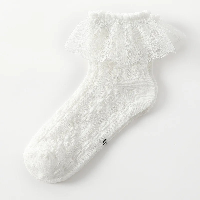 1 Pair Baby Girls Kids Socks Lace Ruffle Princess Mesh Children Short Breathable Cotton White Black Dance Toddler Socks