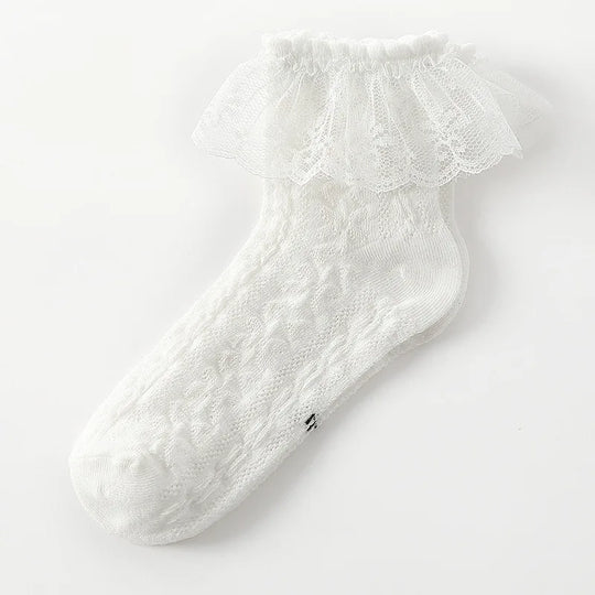 1 Pair Baby Girls Kids Socks Lace Ruffle Princess Mesh Children Short Breathable Cotton White Black Dance Toddler Socks