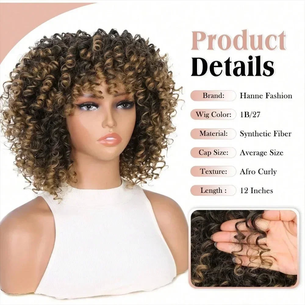 Fashion Afro Explosive Head Jerry Curly Synthetic Short Curly Wig For Women Spring Curly Heat Resistant Fiber Wig Daily Use