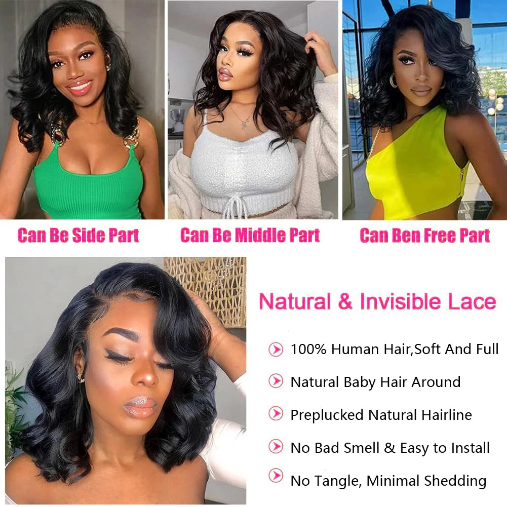 Brazilian Body Wave Short Bob Wig 13x4 Lace Frontal  4x4 Closure Human Hair Wig 200 Density For Women With Natural Wave Bob Wigs