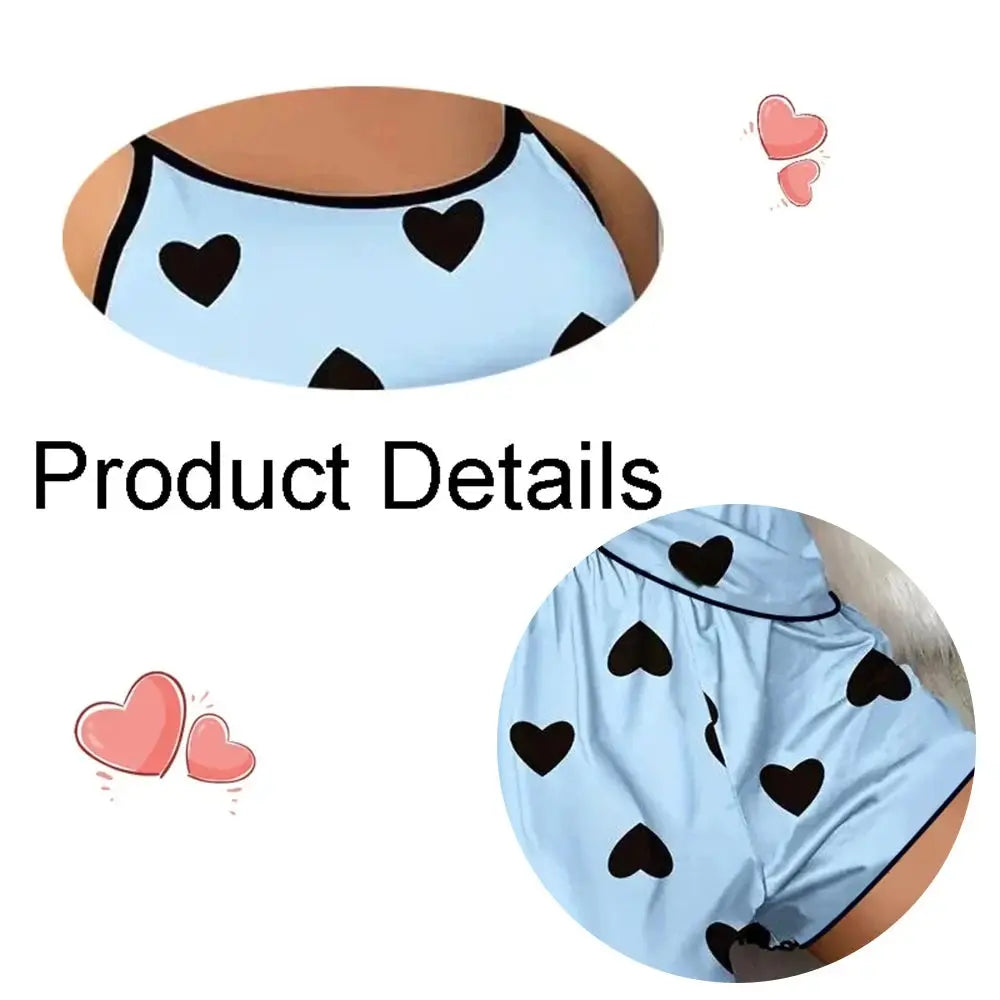Women's Pajama Set Pajamas T-Shirts Shorts Pink Heart-Shaped Print Round Neck T-Shirt Ice Silk Top Comfortable Casual Summer ﻿ Beauty hair & fashionfj
