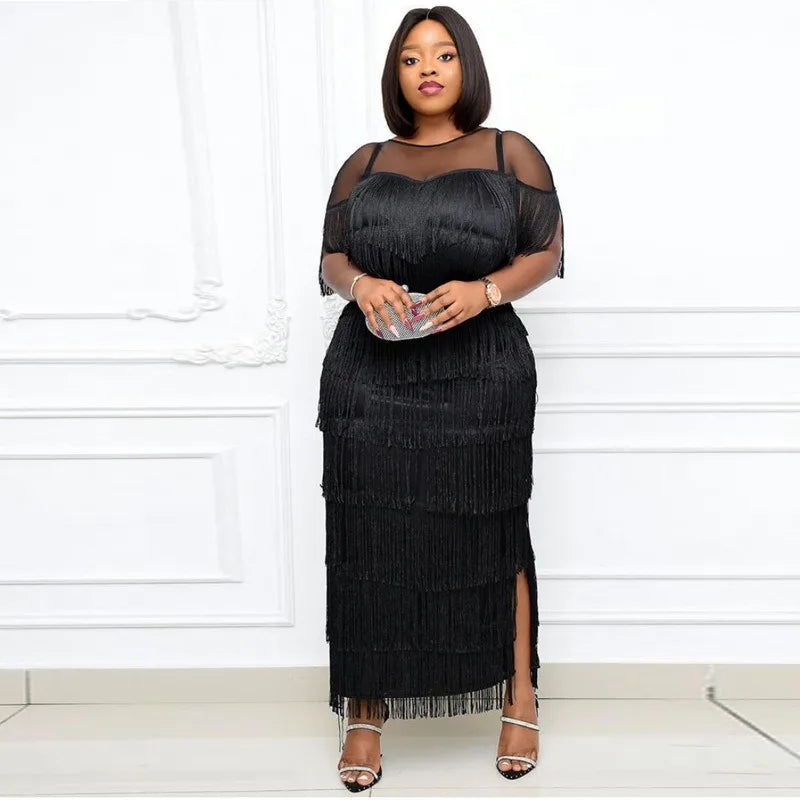 Customized Plus Size African Party Evening Dresses for Women Summer Tassel Short Sleeve Traditional Dashiki African Clothes Anka Beauty hair & fashionfj