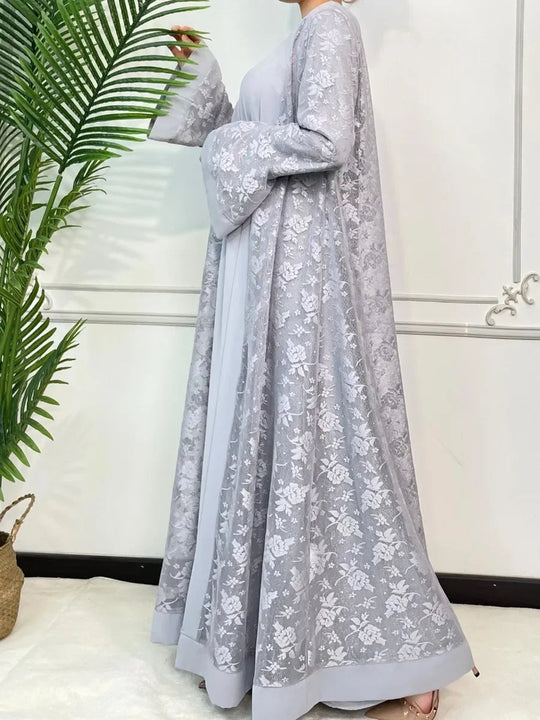Ramadan Eid Prayer Lace Abaya 2 Piece Set Inner Dress Women Flare Sleeve Long Abayas Kaftan Djellaba Dubai Party Vestidos 2024 Beauty hair & fashionfj
