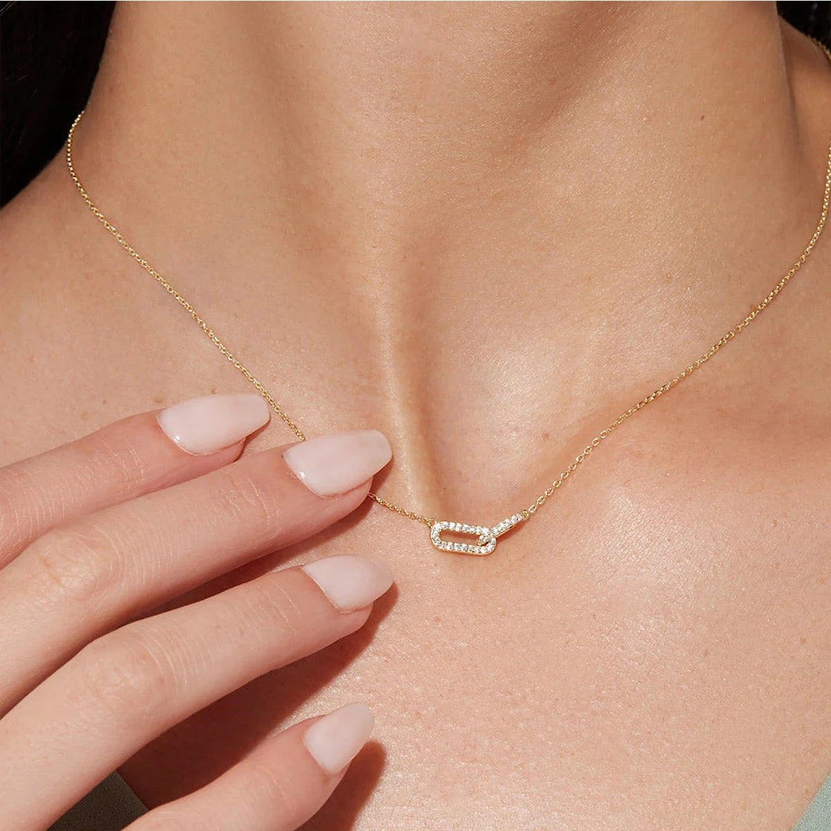 Gold color Shiny Rhinestone Double Circle Pendant Necklace For Women Girl Clavicle Choker Fashion Jewelry Gift Party femme Beauty hair & fashionfj