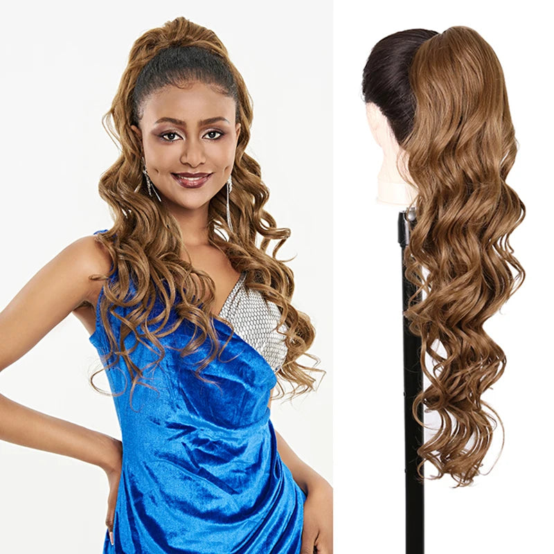 Julianna Synthetic Kanekalon Black Drawstring Water Wave Ponytail Extension Female Curly Wavy Clip In Ponytail Hair Extension