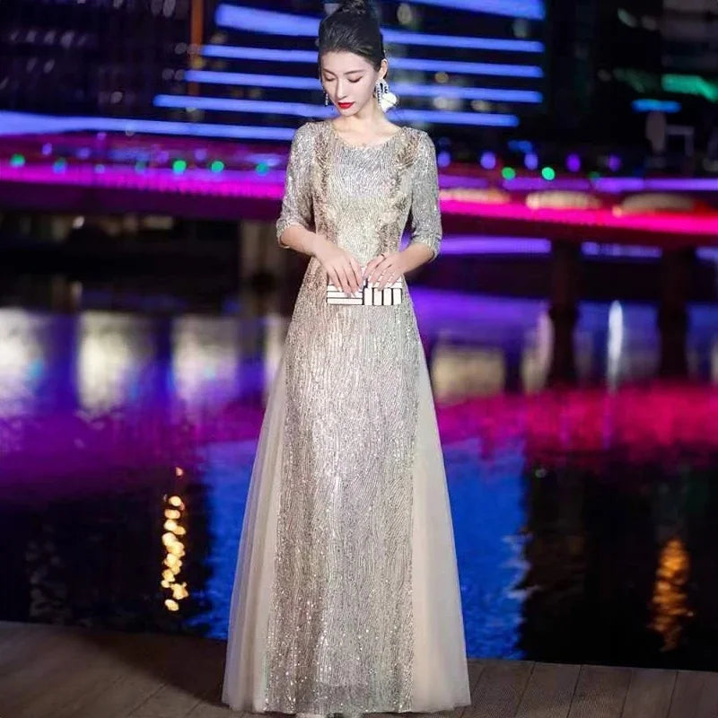 Evening Gown High-end Banquet Niche Light Luxury Host Steel Companion Conductor Choir Performance Costume Women's Long Dress WLF Beauty hair & fashionfj