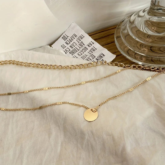 Multi Layered Golden Silvery Necklace for Women Staackable Necklace with Round Pendant  for Daily Wear Beauty hair & fashionfj