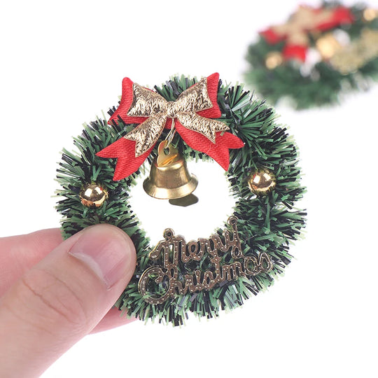 6cm Dollhouse Miniature Christmas Garland Wreath Model Doll Christmas Decor Toy Ornament Artificial Flower Wreath DIY Kid Gift