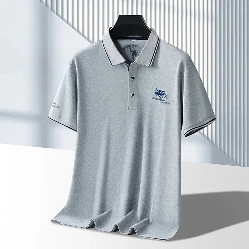 Men's Business Casual Short Sleeved Embroidered Solid Color Polo Shirt Fashionable Breathable Comfortable Summer Versatile Top Beauty hair & fashionfj