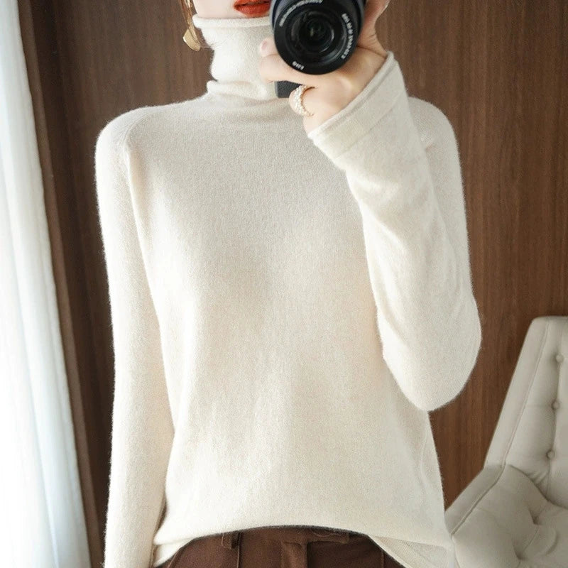 Soft Turtleneck Long Sleeve Sweater for Women 2025 Korean All-Match Solid Women's Sweater Slim Pullover Jumper Ladies Beauty hair & fashionfj