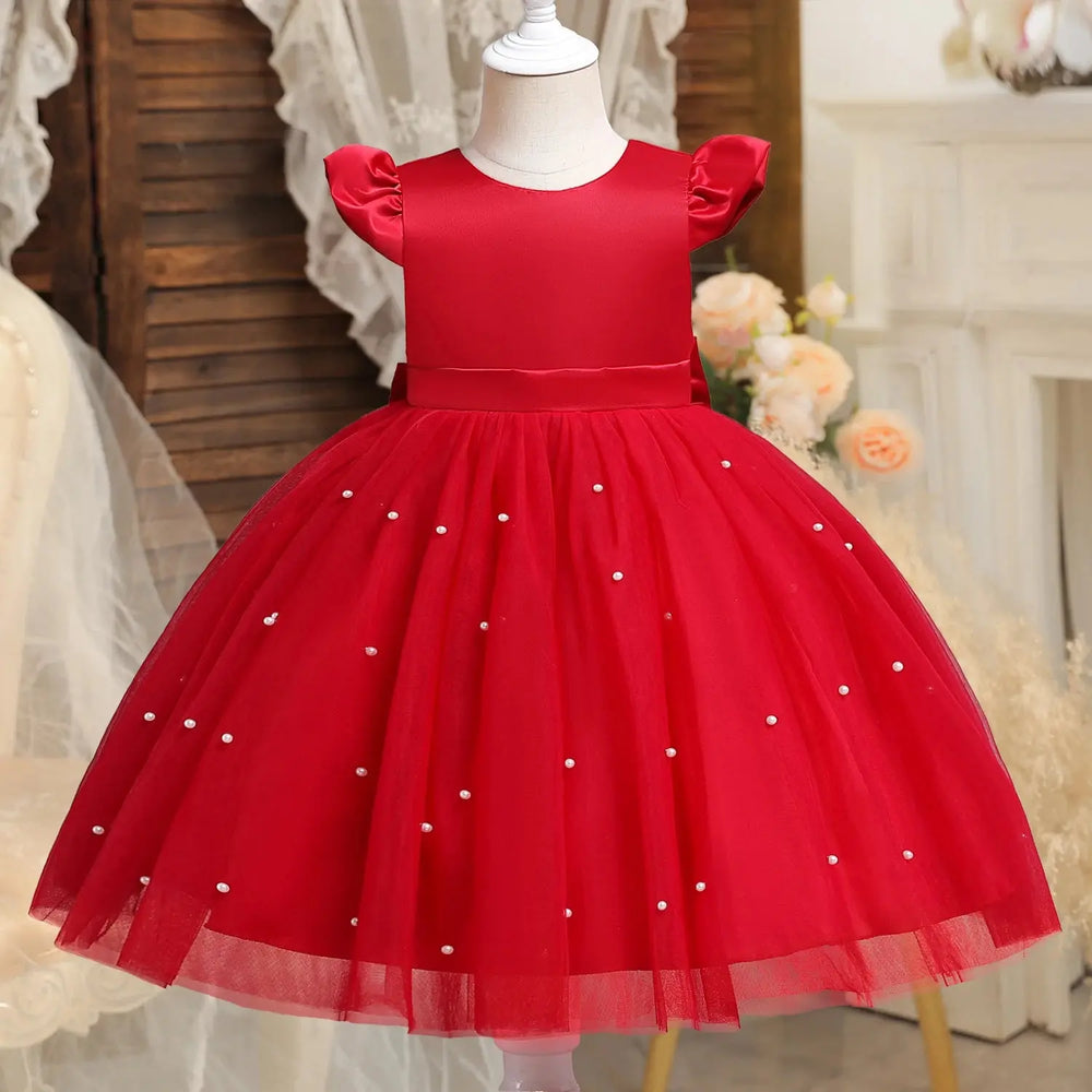 Toddler Girl Red Christmas Princess Dress Cute Baby Girl 1st Birthday Party Tutu Gown Newborn Backless Bow Beading Xmas Costume Beauty hair & fashionfj