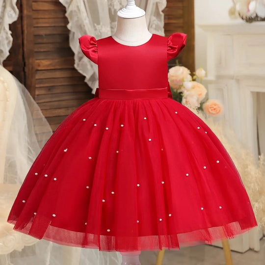 Toddler Girl Red Christmas Princess Dress Cute Baby Girl 1st Birthday Party Tutu Gown Newborn Backless Bow Beading Xmas Costume Beauty hair & fashionfj