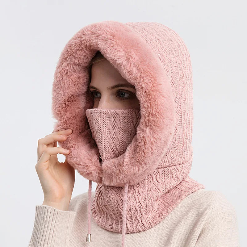 Women's Winter Hat Outdoor Cycling Headgear Anti Cold Skiing Hat Warm Scarf Face Mask Integrated Anti Cold Headgear