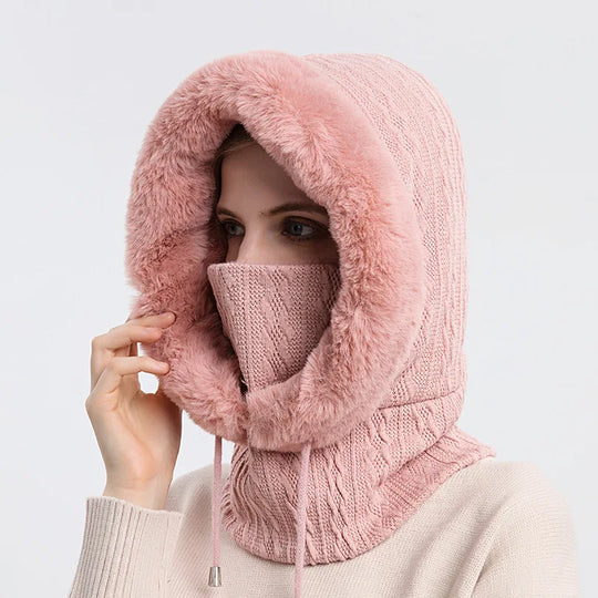 Women's Winter Hat Outdoor Cycling Headgear Anti Cold Skiing Hat Warm Scarf Face Mask Integrated Anti Cold Headgear