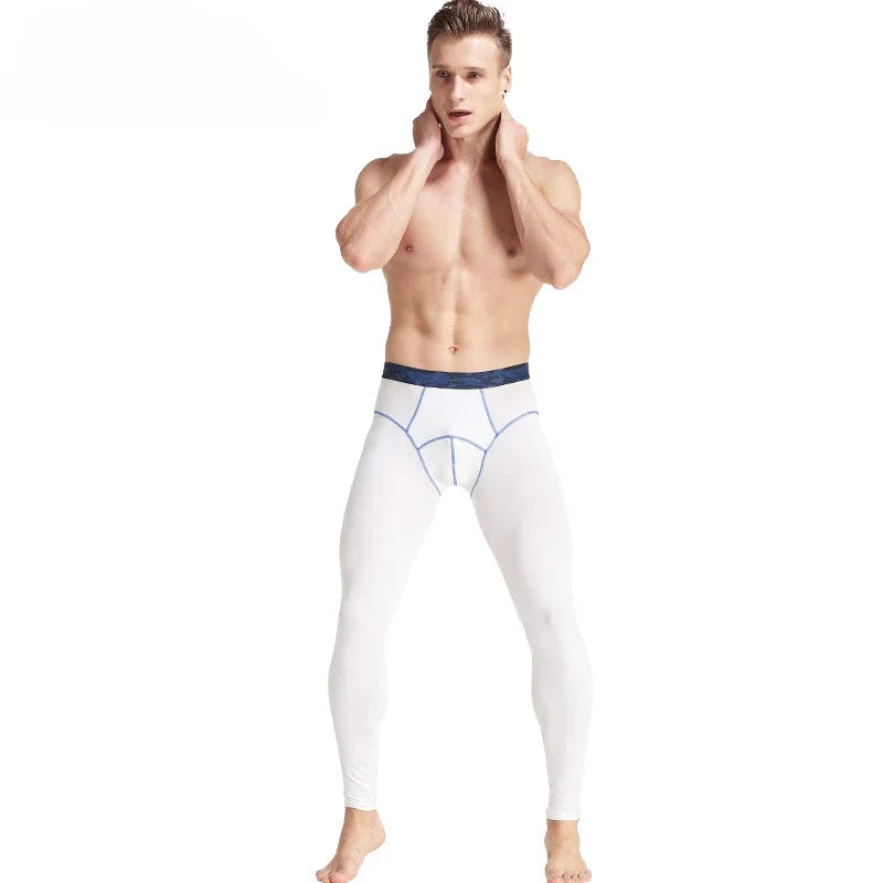men's leggings long johns tight and thin thermal pants fashionable solid color mid-waist close-fitting pants
