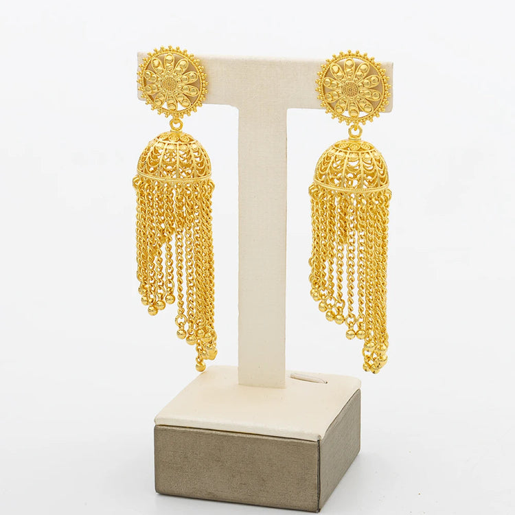 Ethiopia Gold Plated Necklace Chain for Women New Design Bold Earrings 18k Gold Color Lady Elegant Evening Party Jewelry Gift Beauty hair & fashionfj