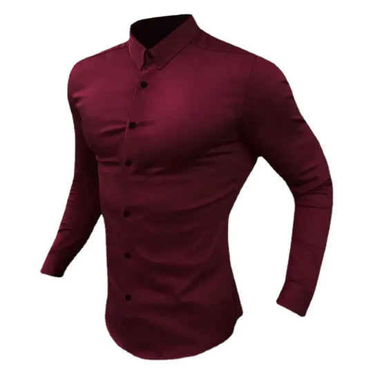 Men's Shirt Fashion Full Sleeve Shirt Men's Muscle Casual Slim-fit Business Dress Solid Color Shirt Men's Gym Fitness Men Shirt Beauty hair & fashionfj