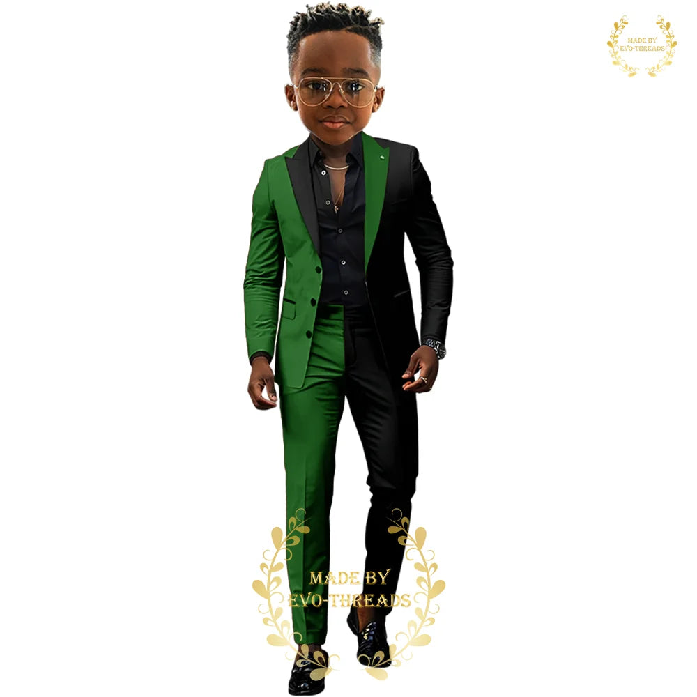 Fashion boys' suit 2 PCS set black red spliced color jacket pants custom kids' tuxedo for wedding dinner birthday Easter party