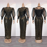 Elegant African Dresses for Woman 2025 New Sequined Diamond Plus Size Luxury Evening Party Dashiki Ankara Outfits Robes Clothes Beauty hair & fashionfj
