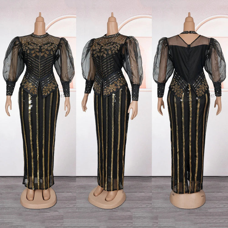 Elegant African Dresses for Woman 2025 New Sequined Diamond Plus Size Luxury Evening Party Dashiki Ankara Outfits Robes Clothes Beauty hair & fashionfj