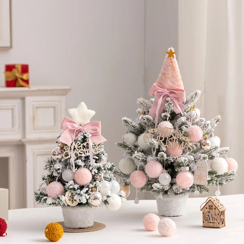 Christmas Tree DIY Set 35/45cm Xmas tree with LED Lights Tabletop Ornament for Navidad Party Pine Flocked Snow Tree Decora Gift