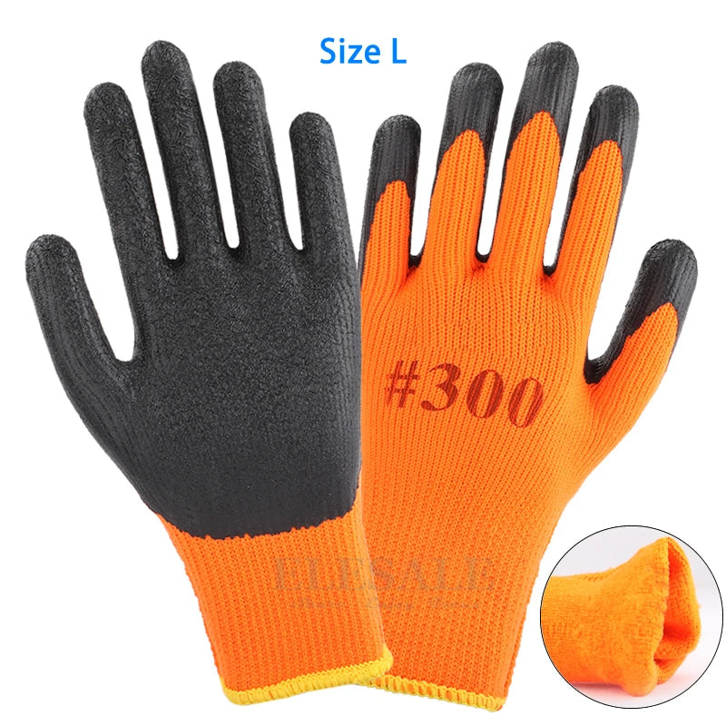 1Pair Winter Waterproof Work Safety Thermal Gloves Anti-Slip Grip Rubber Garden Gloves For Worker Builder Hands Protection