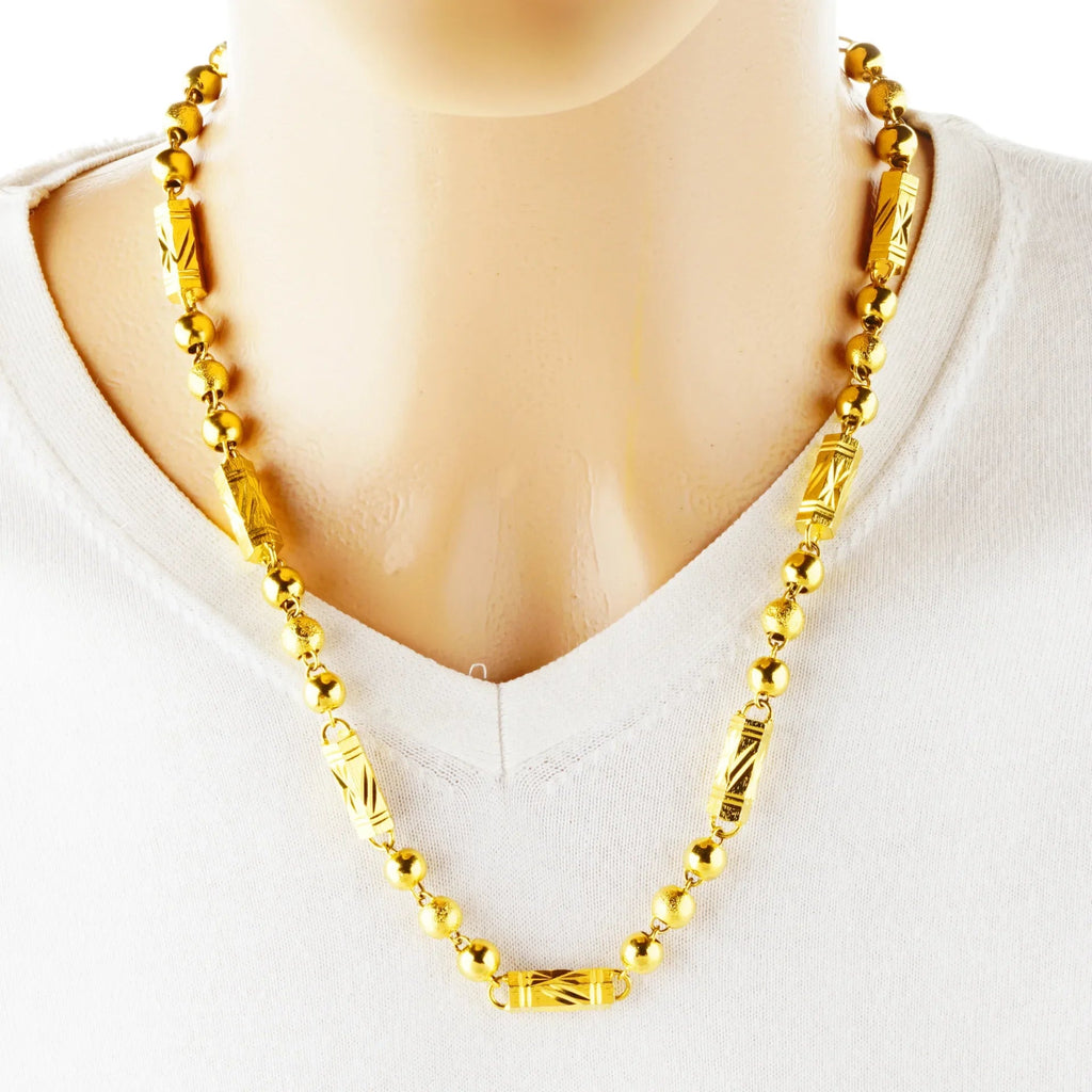 Luxury 24K 9999 Pure Gold real gold Men's necklace hexagonal beads solid chain Beauty hair & fashionfj