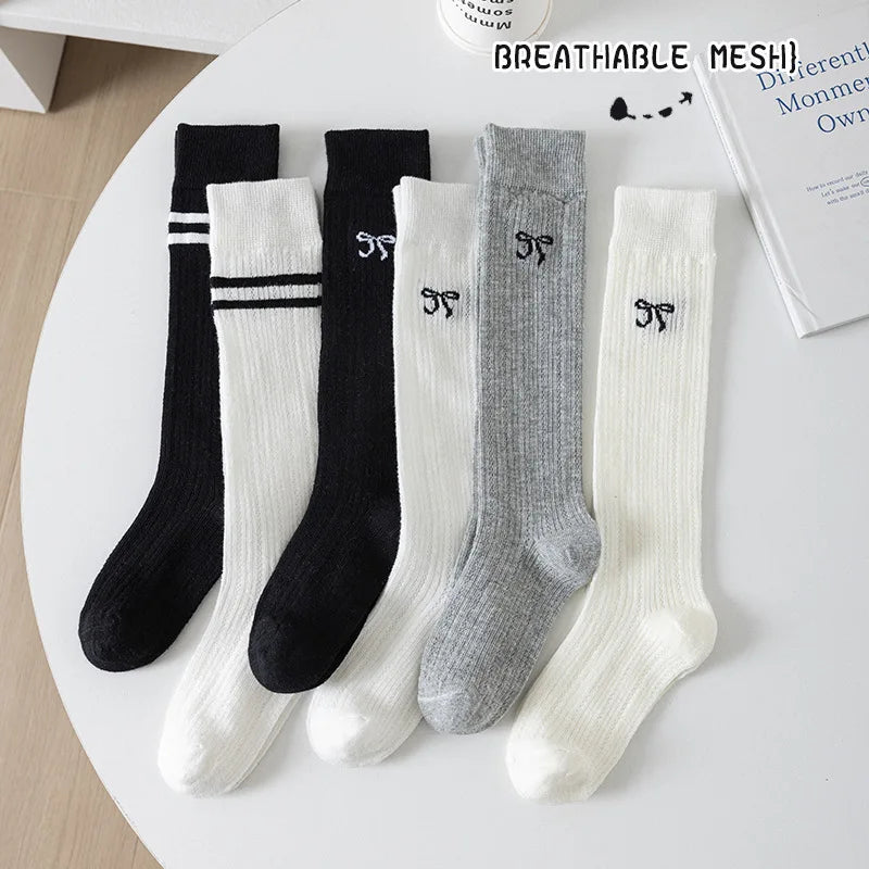 Girls' Summer Long Socks Preppy Style Knee Socks Girls' Summer Solid Mesh Socks Cotton Stocking Thigh Socks