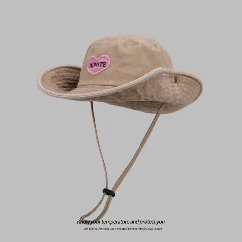 Japanese Retro Washed Cowboy Hats for Women Spring and Summer Outdoor Camping Sun Protection Sweet Pink Love Bucket Caps Beauty hair & fashionfj